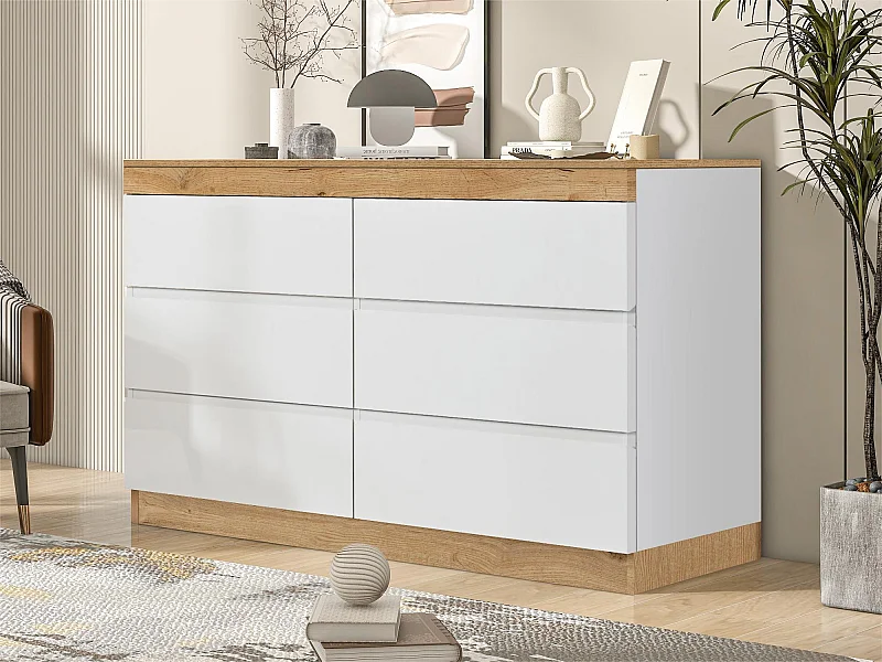 Commode moderne avec 6 tiroirs - Blanc