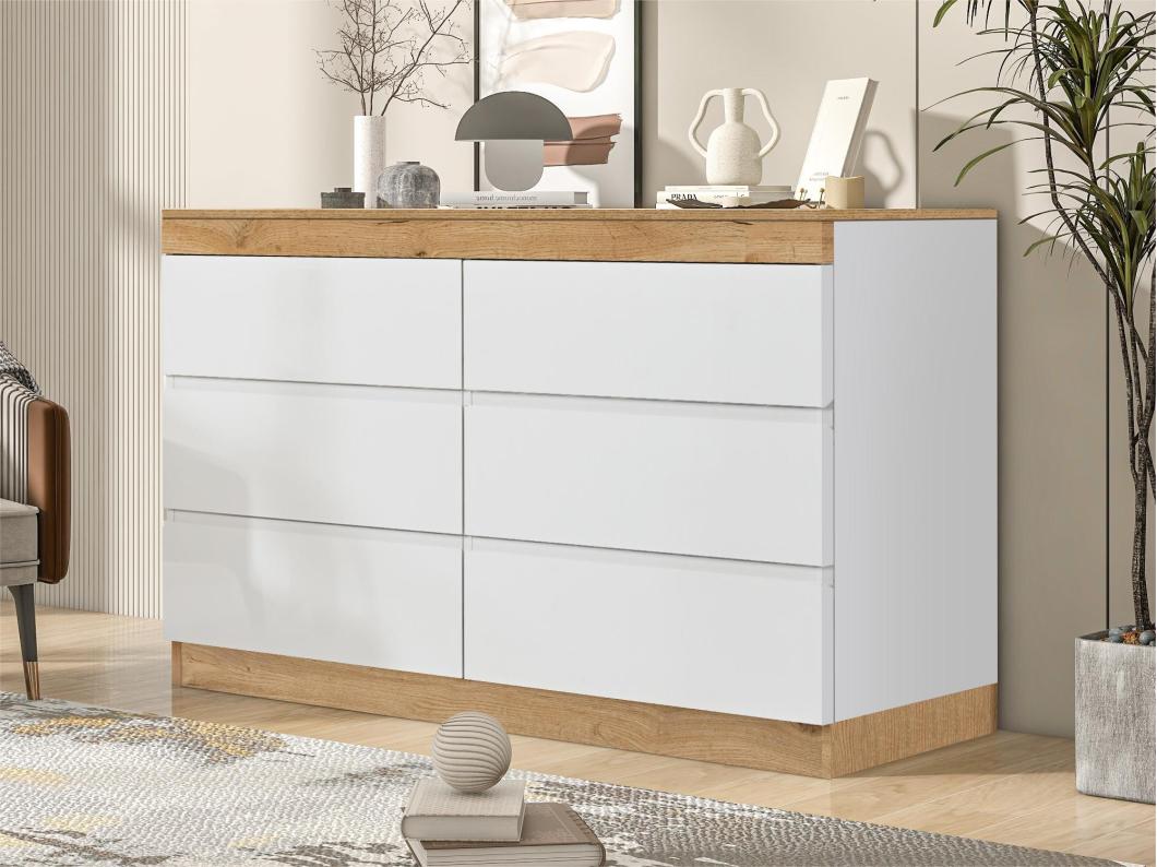 Cómoda moderna con 6 cajones - tableros de partículas - Blanco