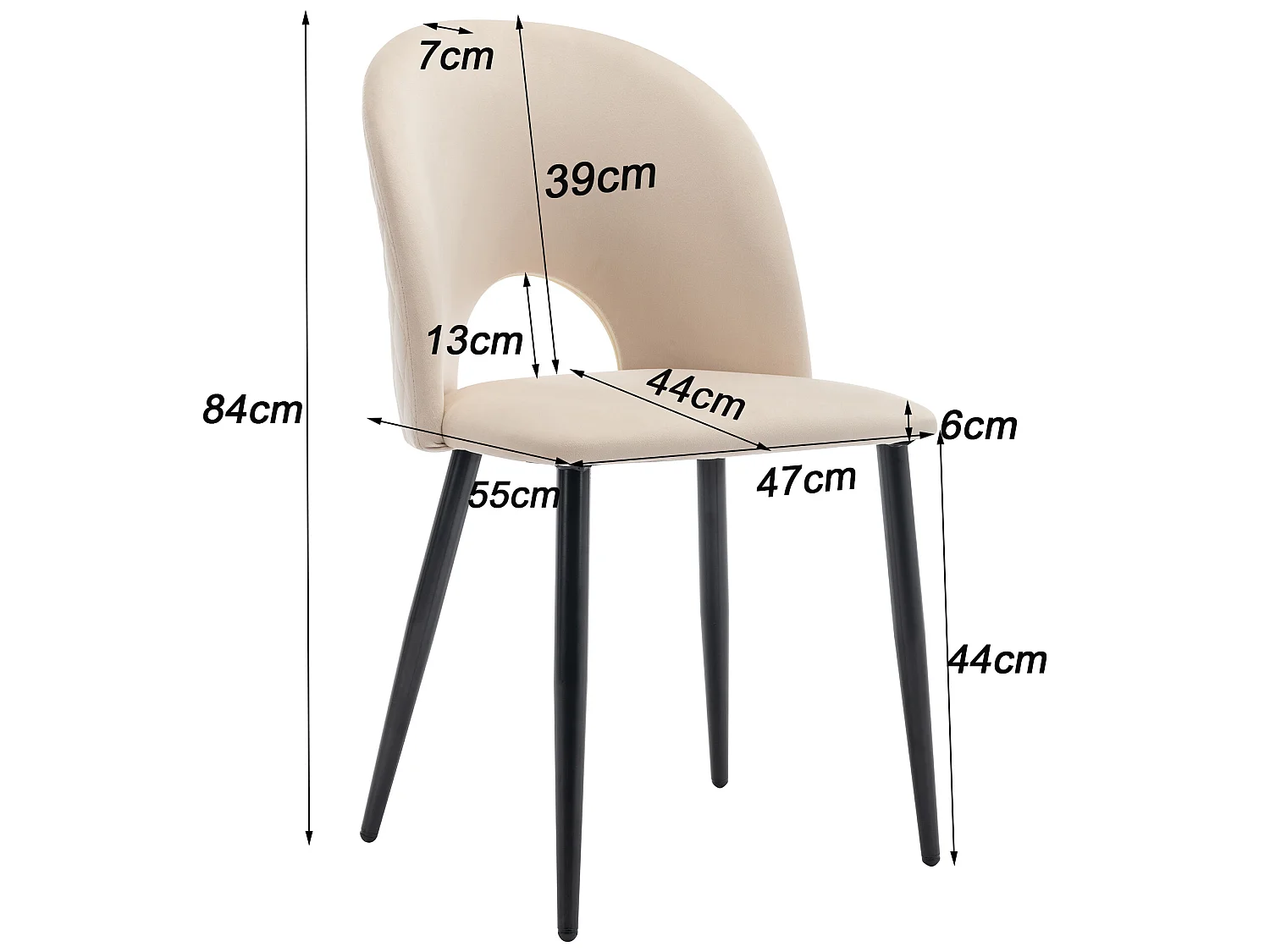 Lot de 2 Chaises rembourrées en velours  - recouvertes de motif losange - pieds réglables - Beige