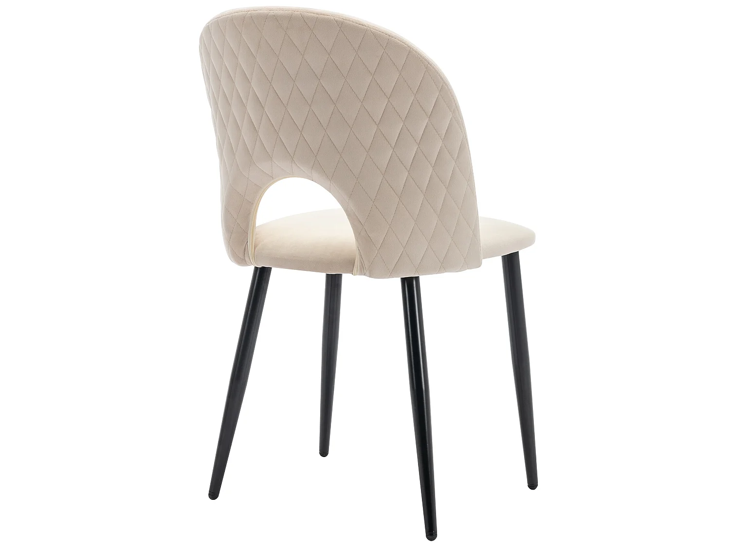 Lot de 2 Chaises rembourrées en velours  - recouvertes de motif losange - pieds réglables - Beige