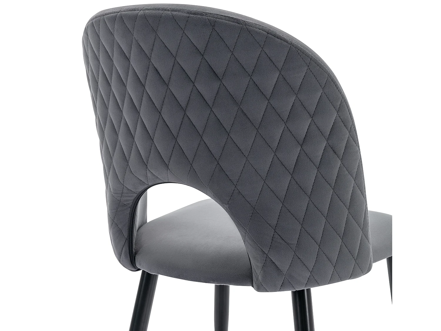 Lot de 6 Chaises rembourrées en velours - recouvertes de motif losange - pieds réglables - Gris