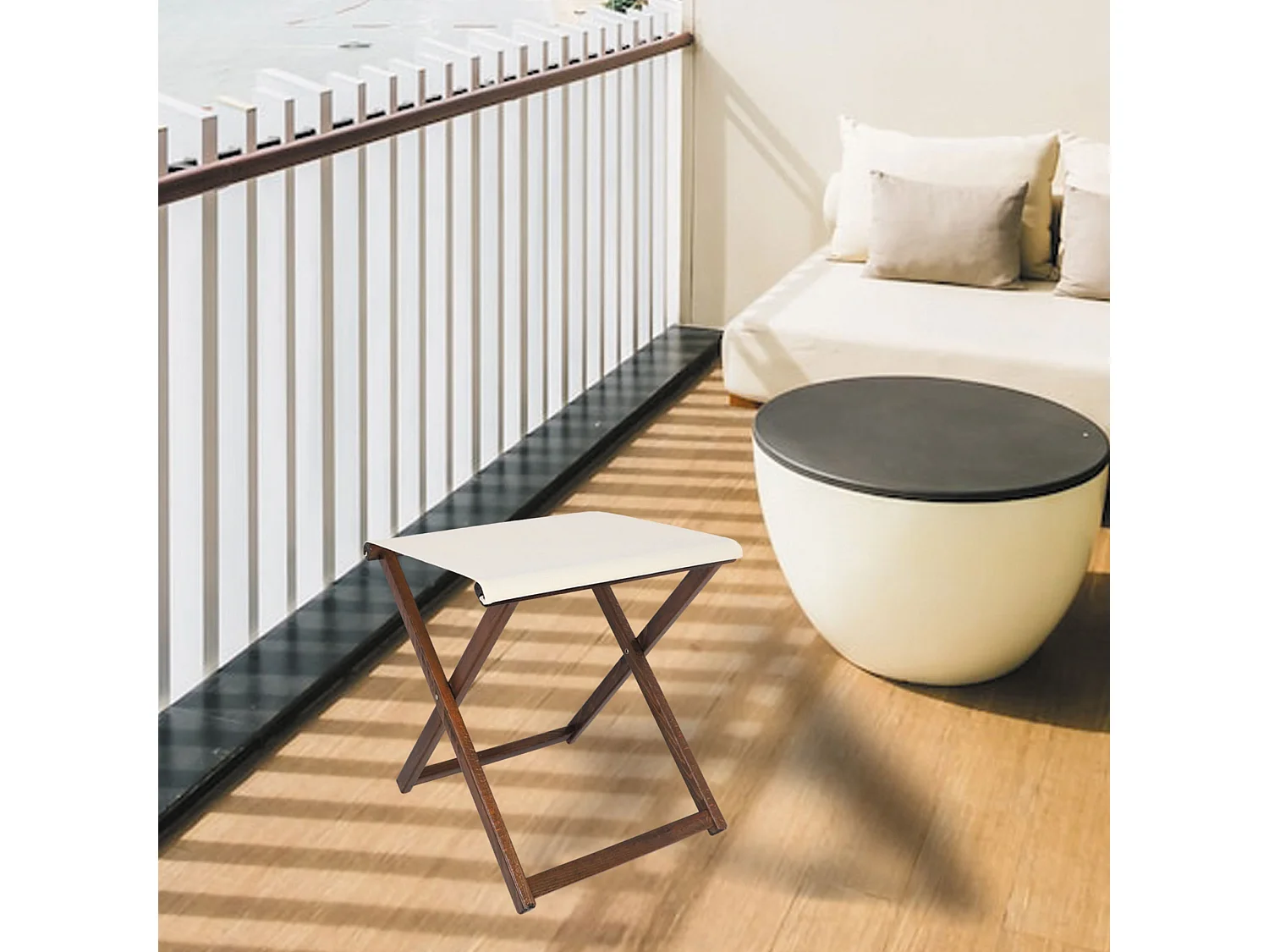 Tabouret directeur pliant en bois, finition noyer, 46x46x50 cm