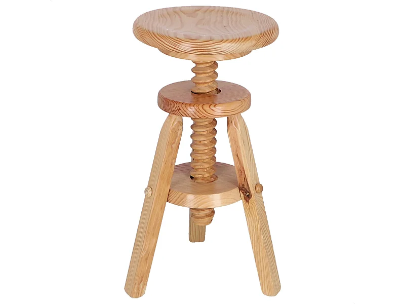 Tabouret rond pivotant en bois, finition vernie, 29x29x64 cm