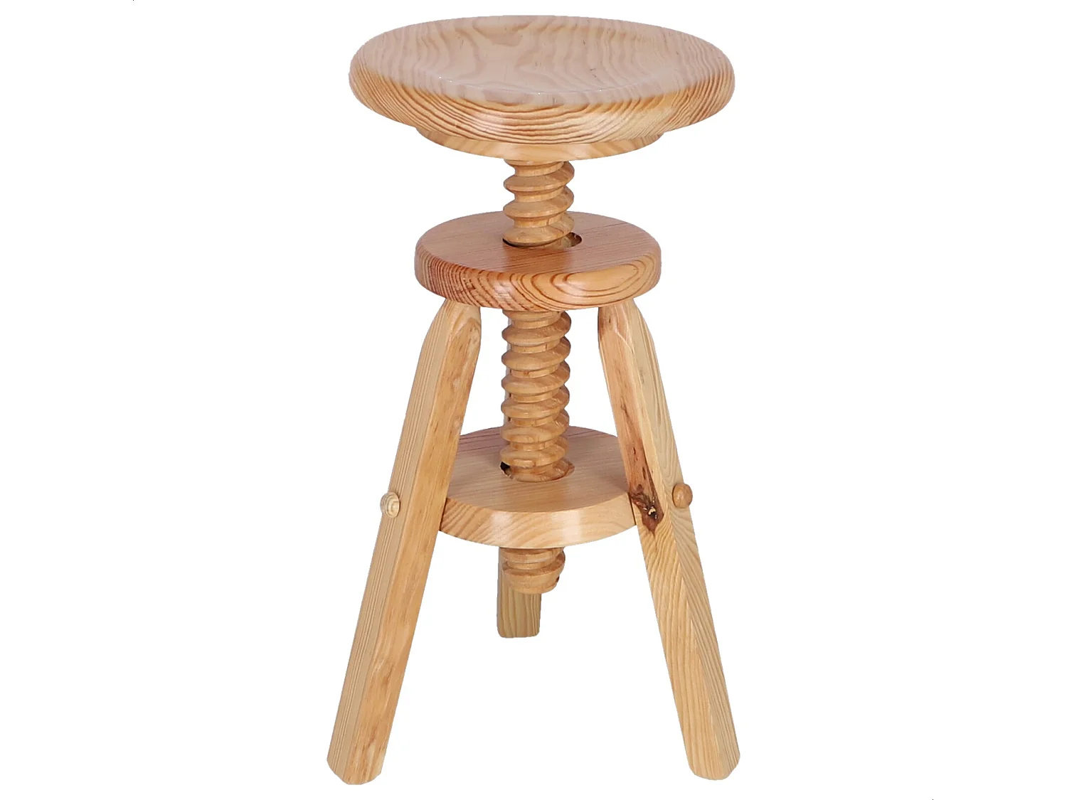 Tabouret rond pivotant en bois, finition vernie, 29x29x64 cm