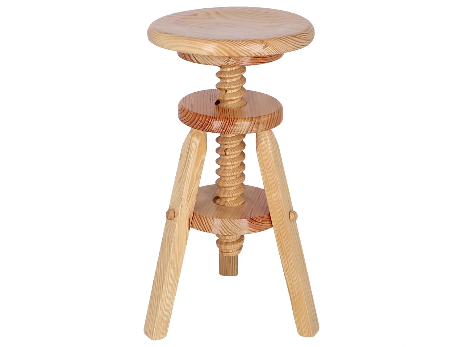 Tabouret rond pivotant en bois, finition vernie, 29x29x64 cm