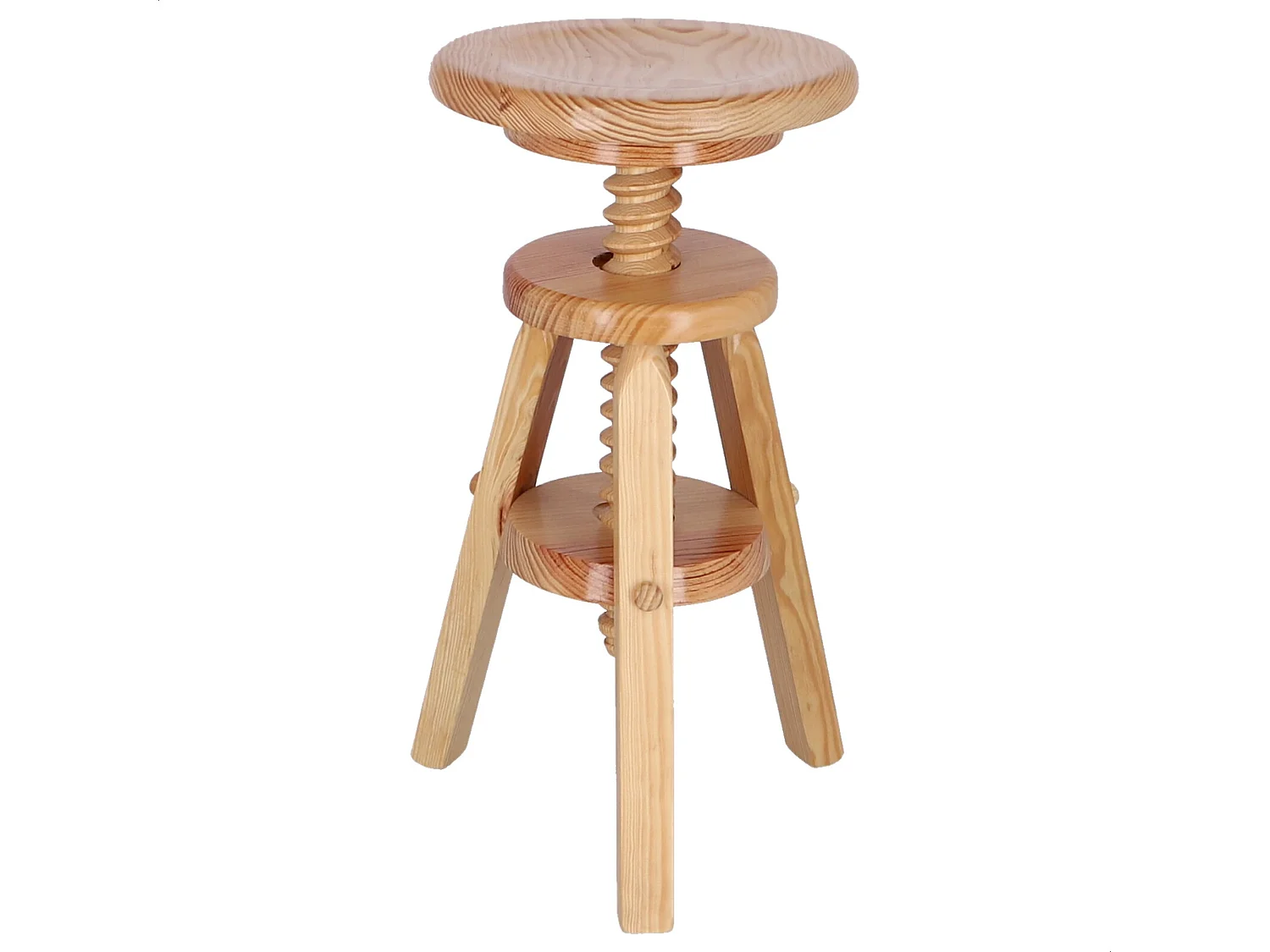 Tabouret rond pivotant en bois, finition vernie, 29x29x64 cm