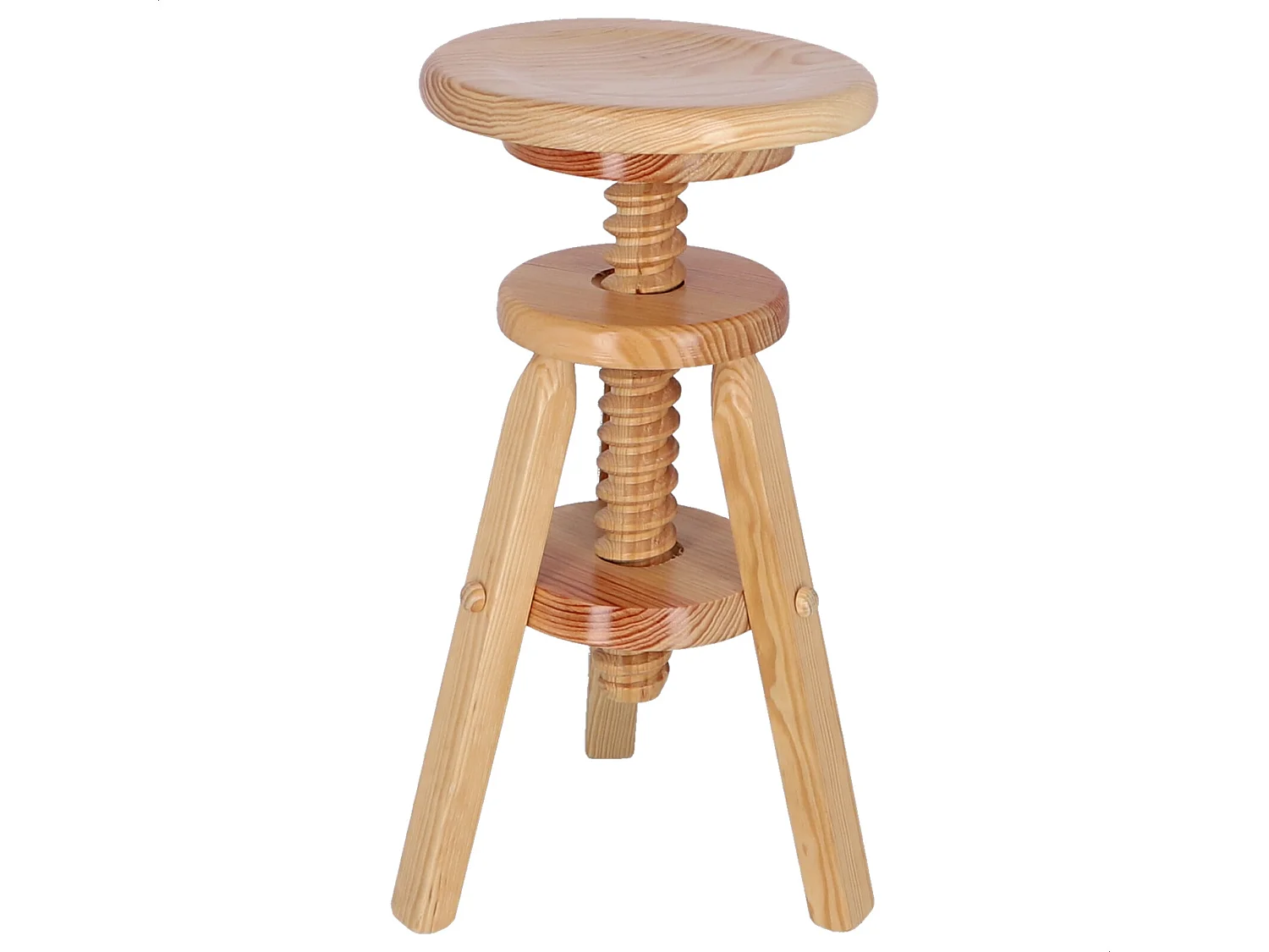 Tabouret rond pivotant en bois, finition vernie, 29x29x64 cm