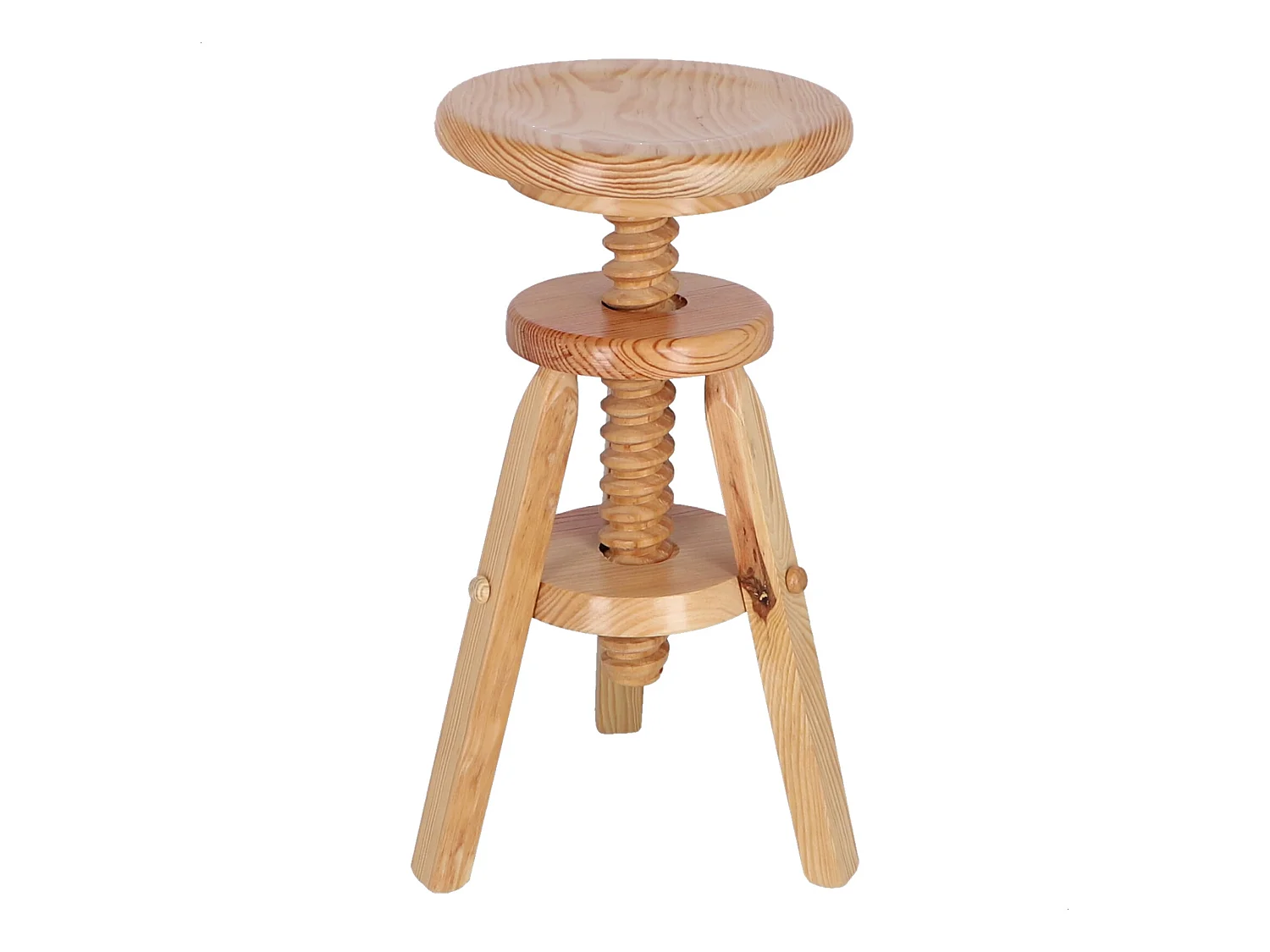 Tabouret rond pivotant en bois, finition vernie, 29x29x64 cm