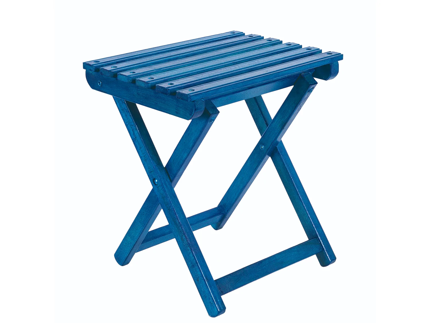 Tabouret pliant FISHER en bois, finition bleue, 33x25x36 cm