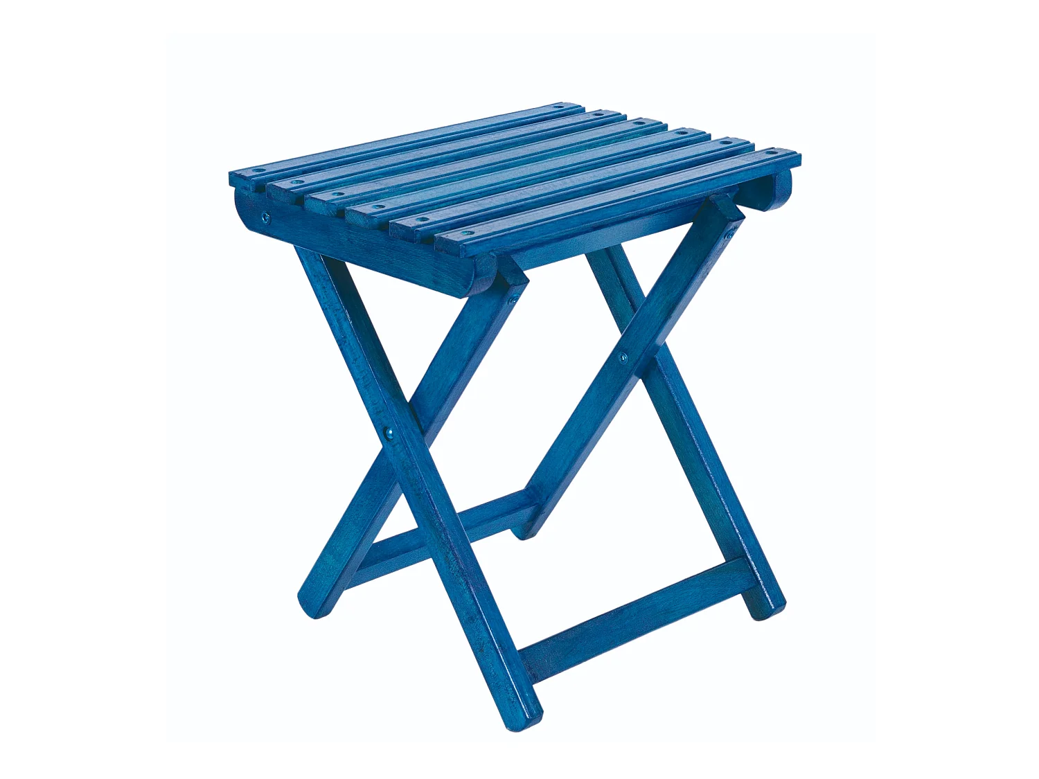 Tabouret pliant FISHER en bois, finition bleue, 33x25x36 cm