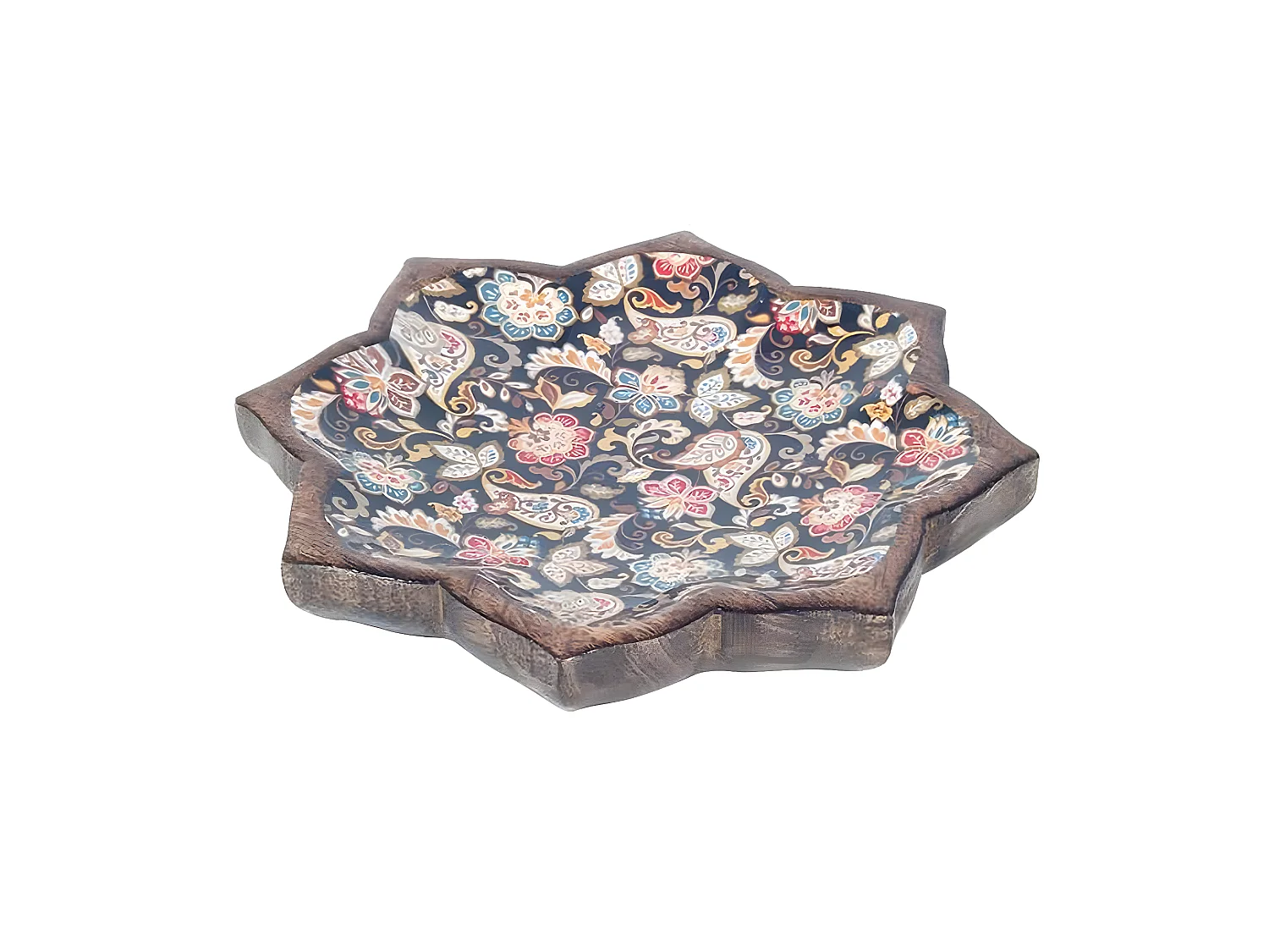 Plateau en bois exotique motif floral