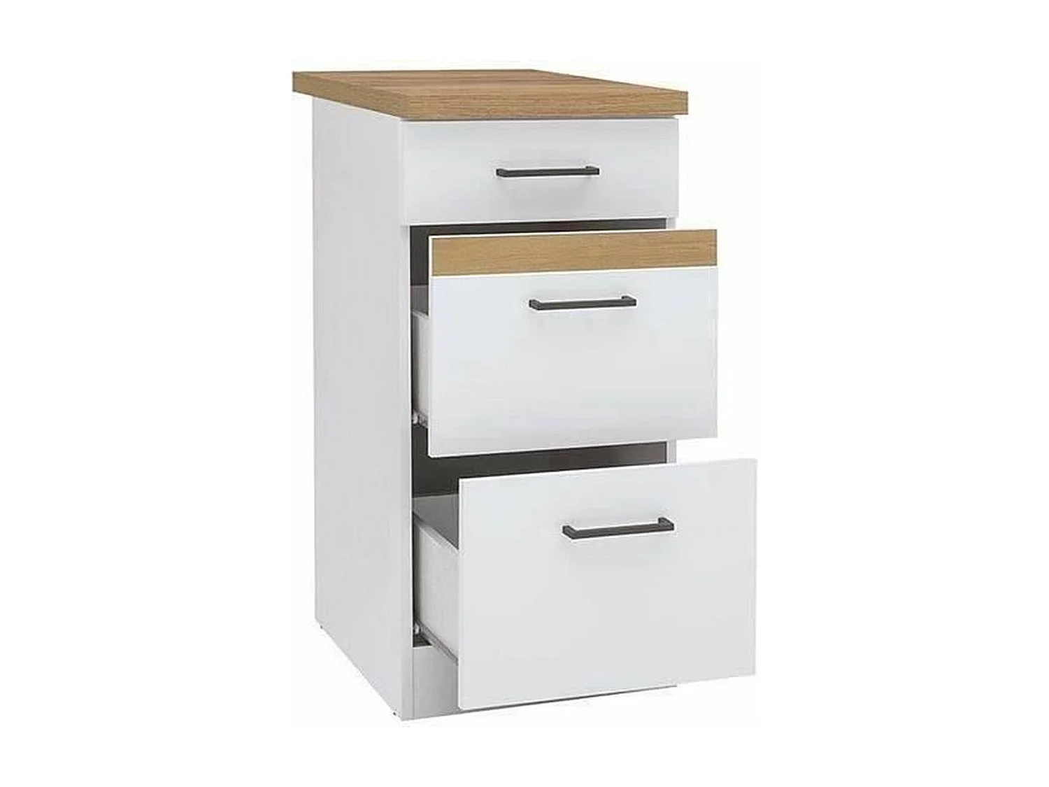 Meuble bas de cuisine 40 cm - 3 tiroirs + plan de travail - Blanc brillant