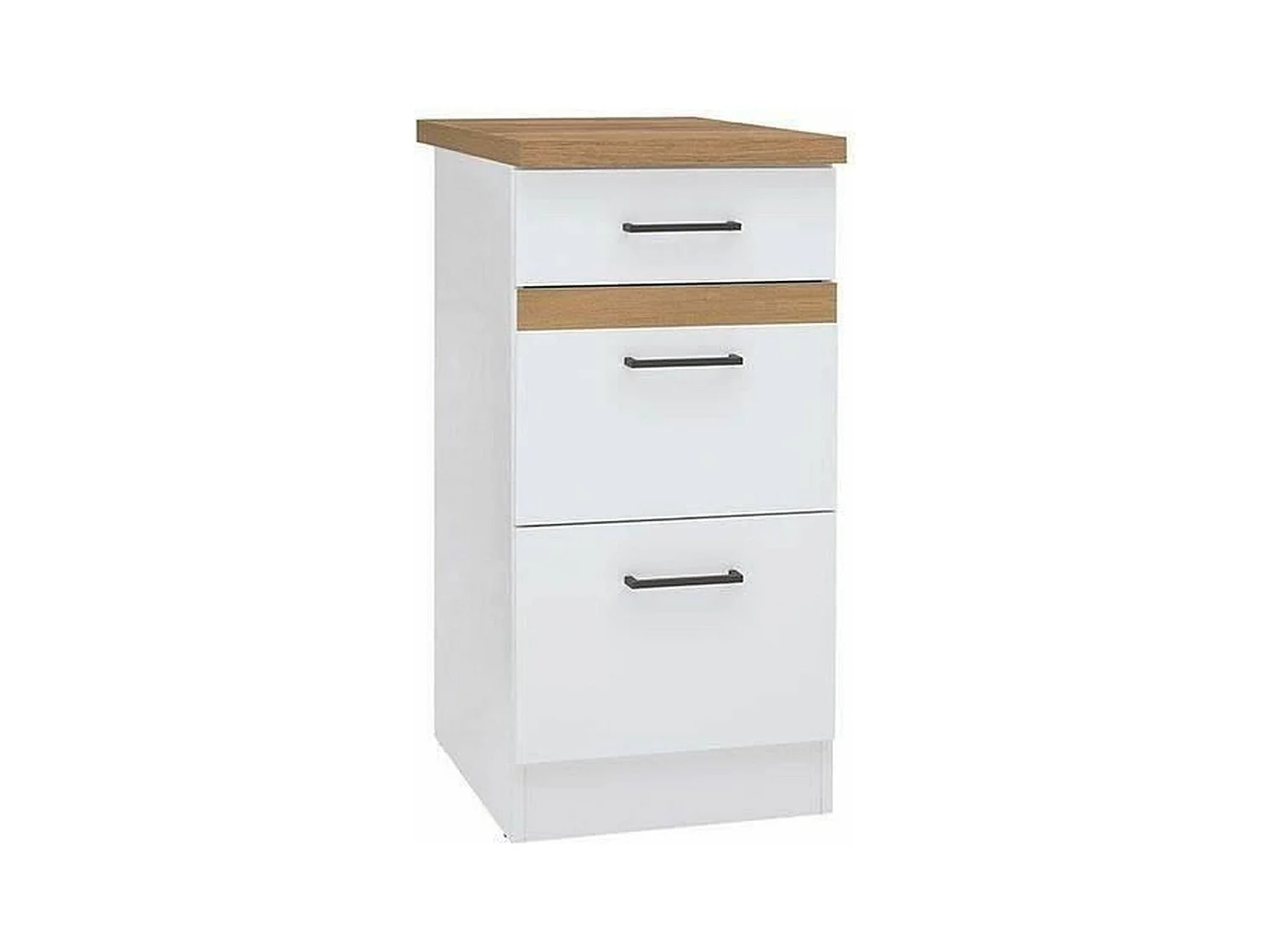 Meuble bas de cuisine 40 cm - 3 tiroirs + plan de travail - Blanc brillant