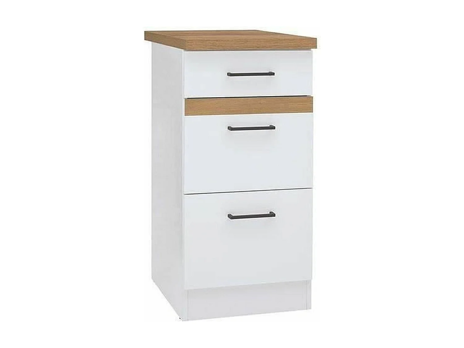 Meuble bas de cuisine 40 cm - 3 tiroirs + plan de travail - Blanc brillant