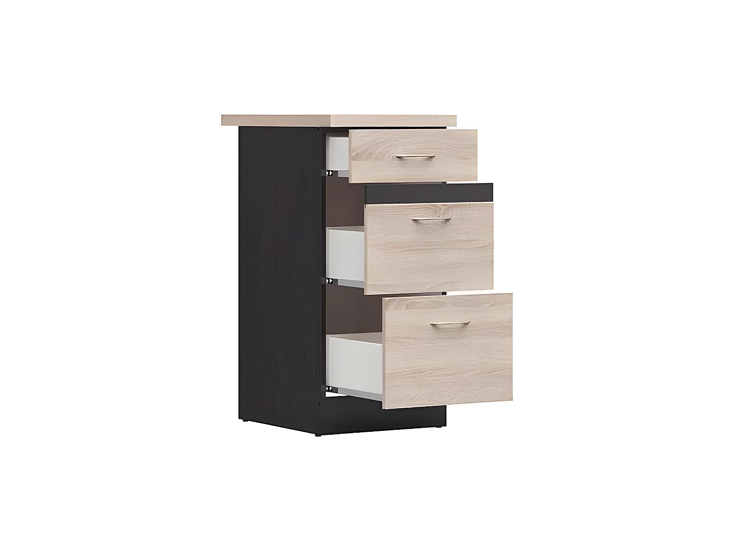 JUNONA Meuble bas de cuisine 40 cm - 3 tiroirs - Plan de travail - Chene sonoma