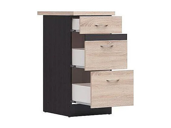 Meuble bas de cuisine 40 cm 3 tiroirs - Plan de travail - chêne sonoma