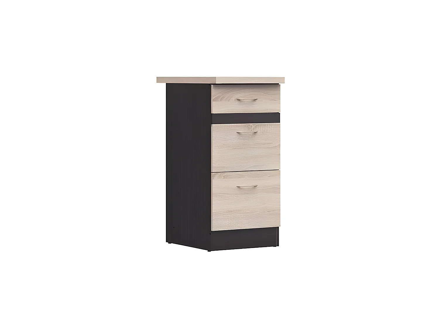 JUNONA Meuble bas de cuisine 40 cm - 3 tiroirs - Plan de travail - Chene sonoma