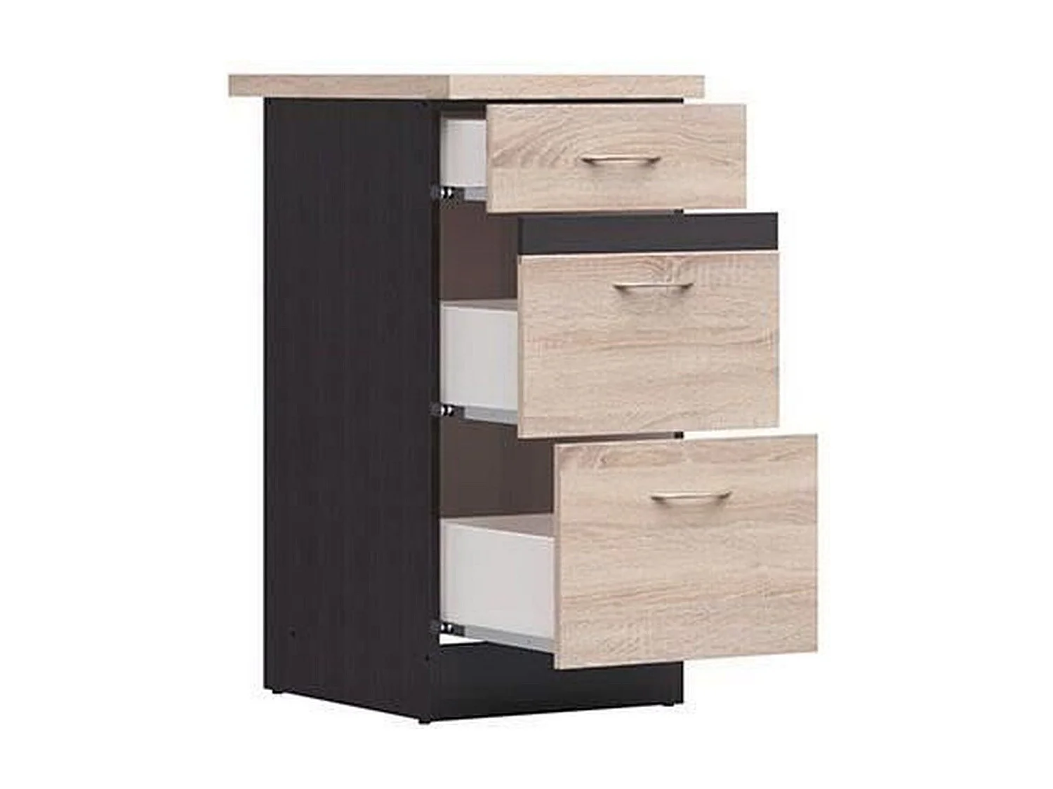 Meuble bas de cuisine 40 cm 3 tiroirs - Plan de travail - chêne sonoma