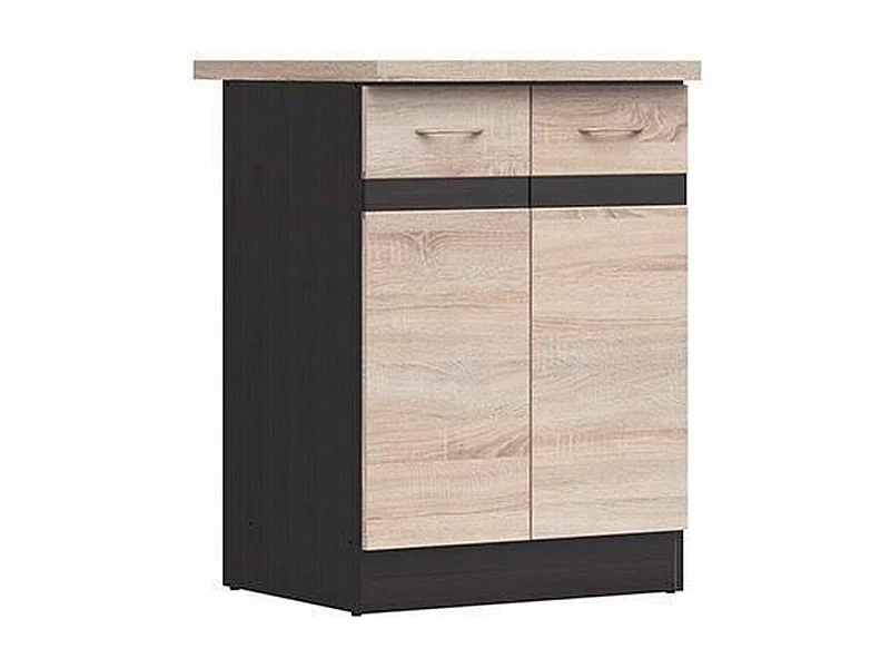 Meuble bas de cuisine 60 cm - 2 Portes - Plan de travail - chêne sonoma