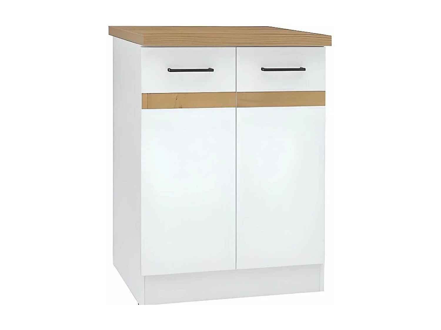 Meuble bas de cuisine 60 cm - 2 Portes - Plan de travail - Blanc brillant