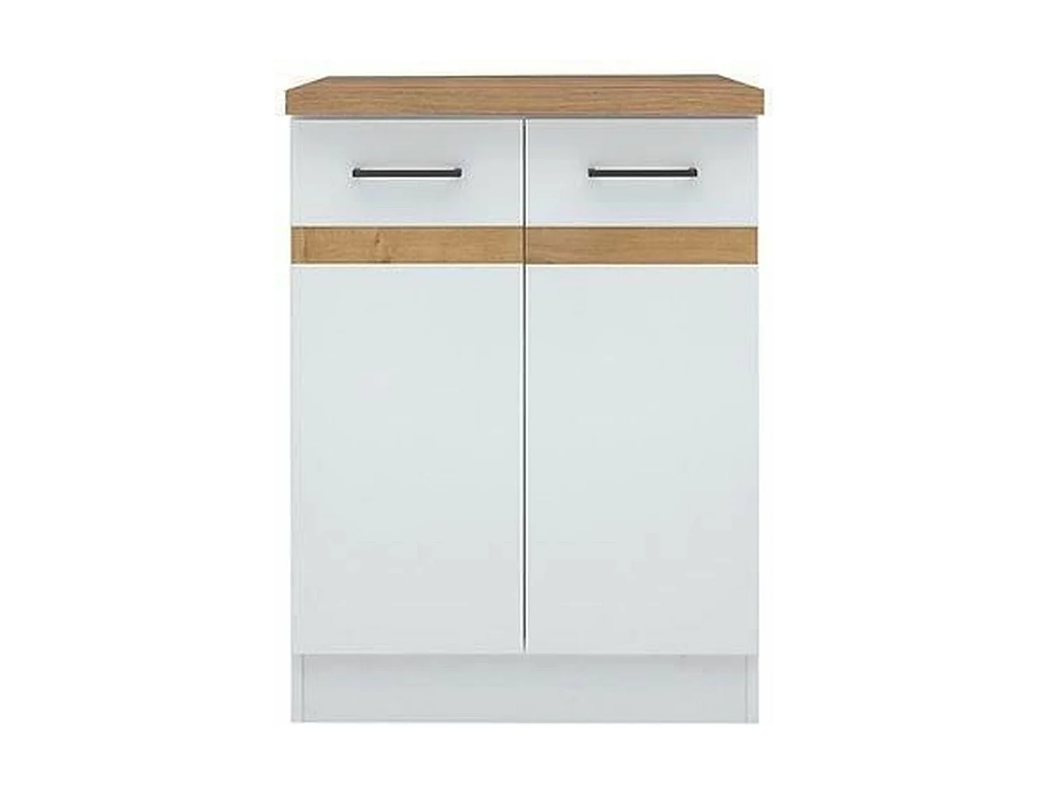 Meuble bas de cuisine 60 cm - 2 Portes - Plan de travail - Blanc brillant