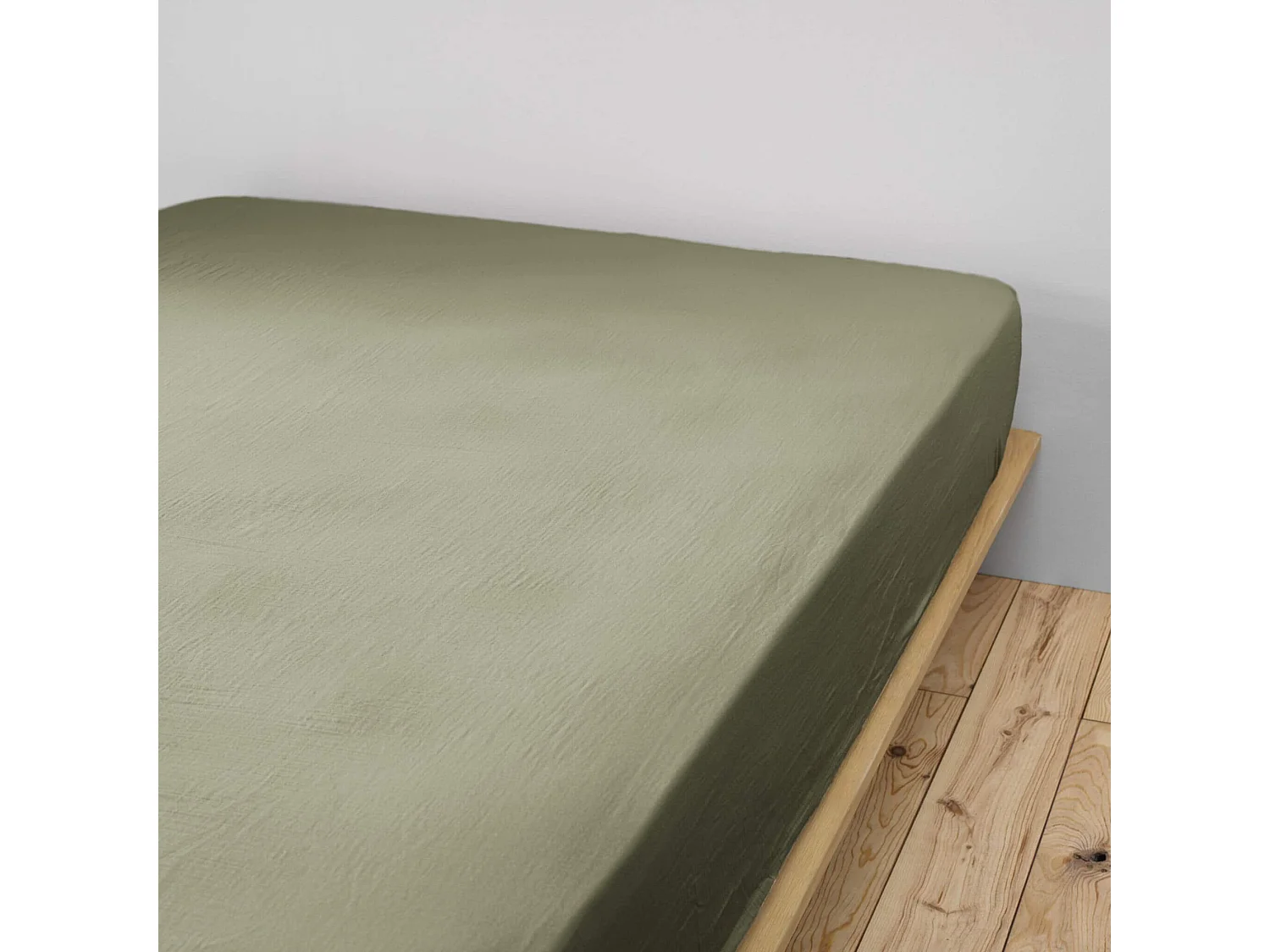 Drap housse bonnet 30 cm 100% gaze de coton unie kaki 200x200 cm