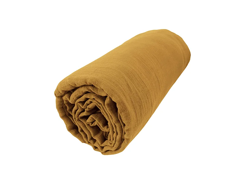 Drap housse bonnet 30 cm 100% gaze de coton unie jaune 200x200 cm