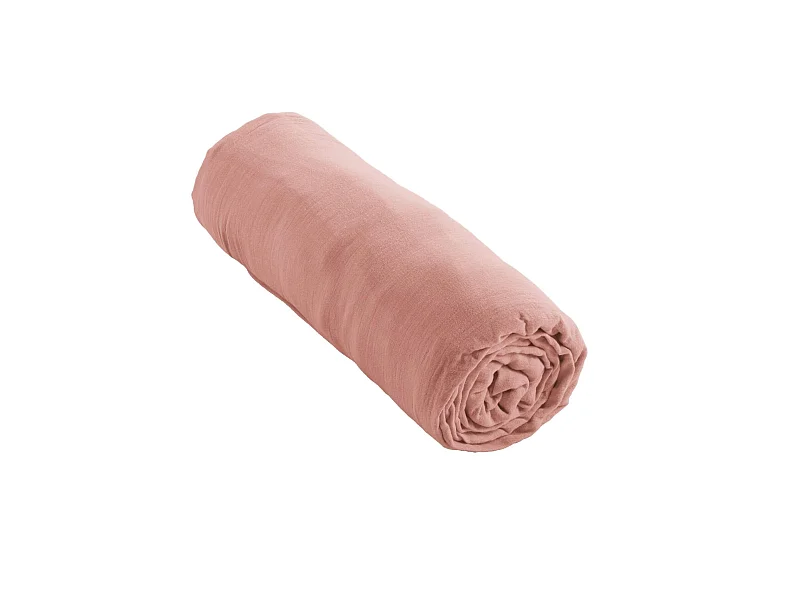 Drap housse bonnet 30 cm 100% gaze de coton unie rose 200x200 cm