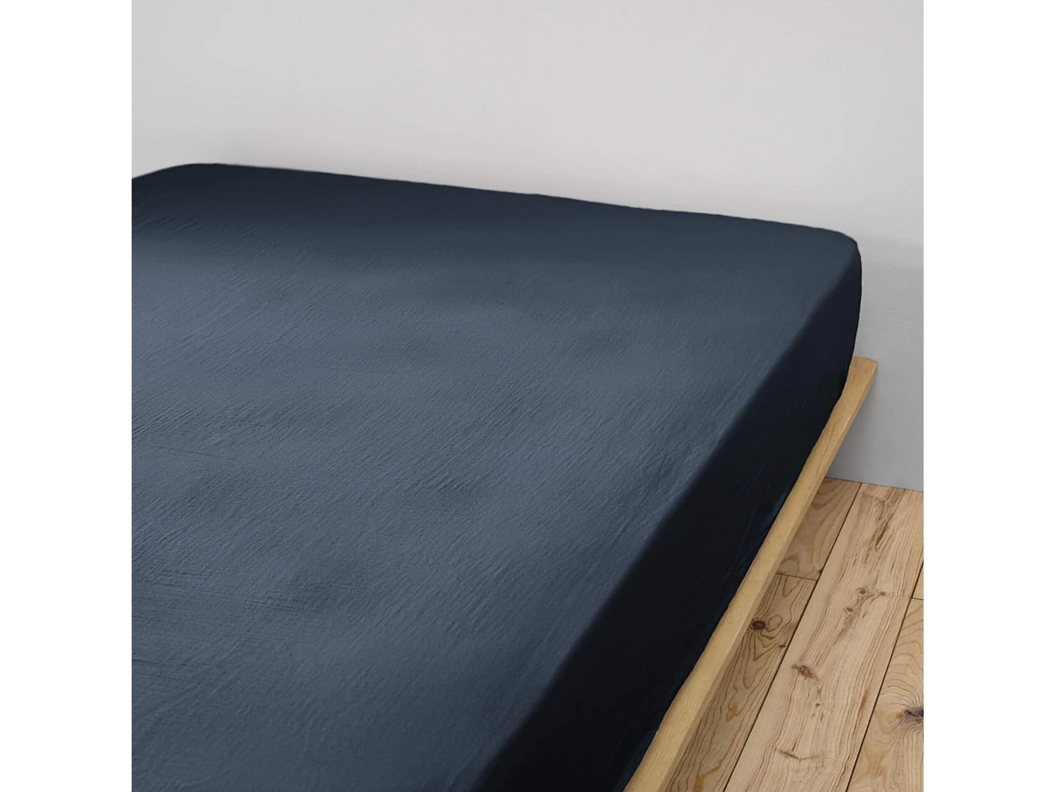 Drap housse bonnet 30 cm 100% gaze de coton unie bleu marine 200x200 cm