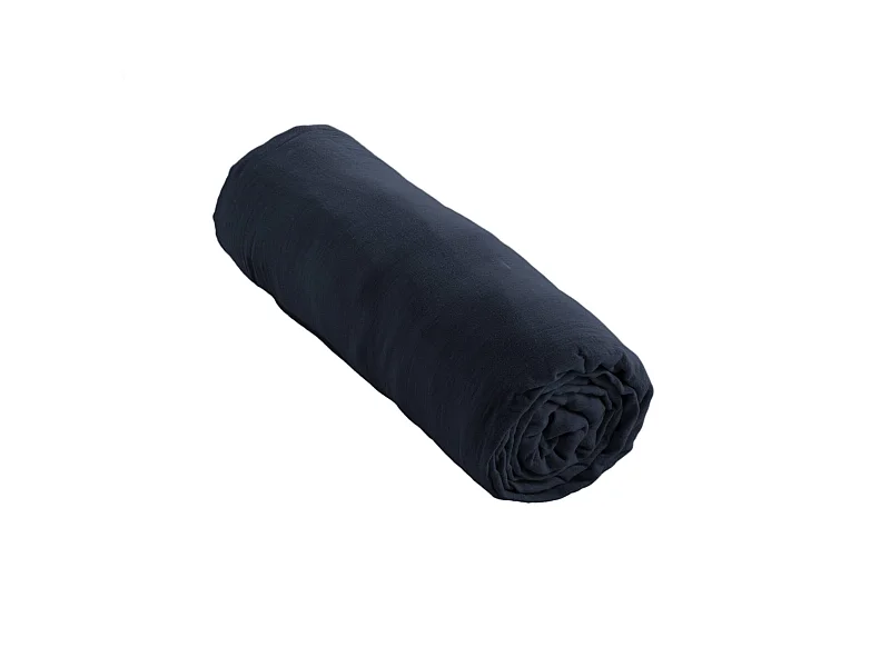 Drap housse bonnet 30 cm 100% gaze de coton unie bleu marine 200x200 cm
