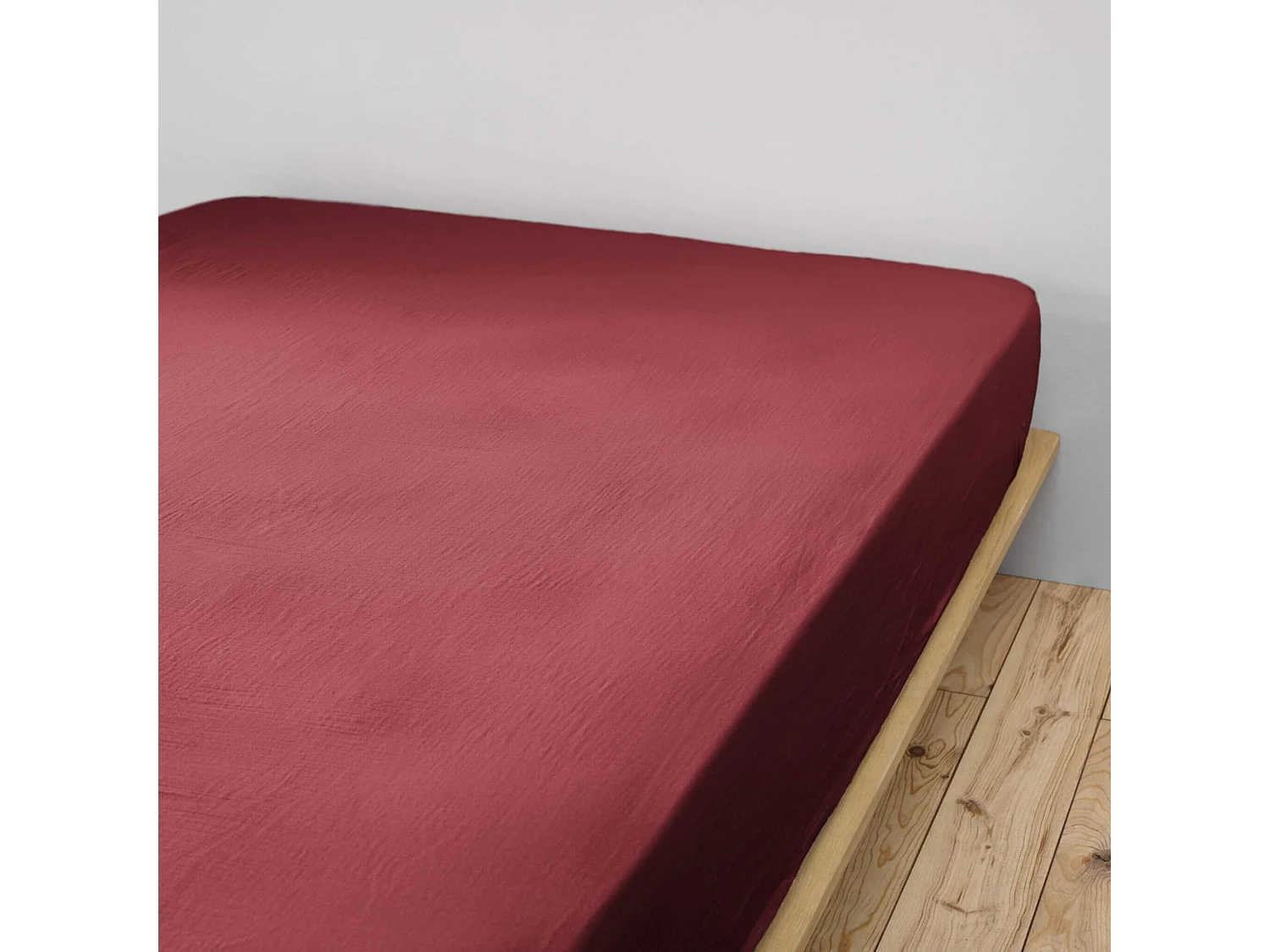 Drap housse bonnet 30 cm 100% gaze de coton unie bordeaux 200x200 cm