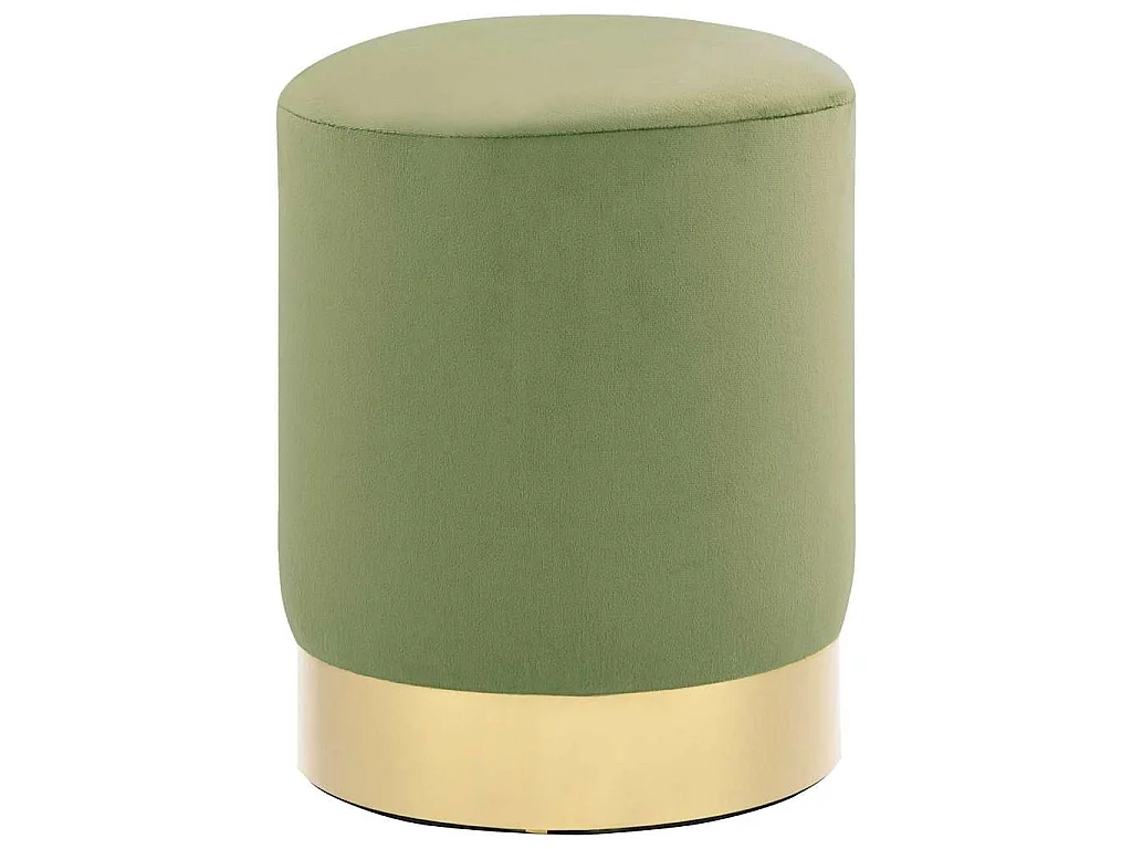 Tabouret Vert moutarde et doré Velours 28 x 36 cm