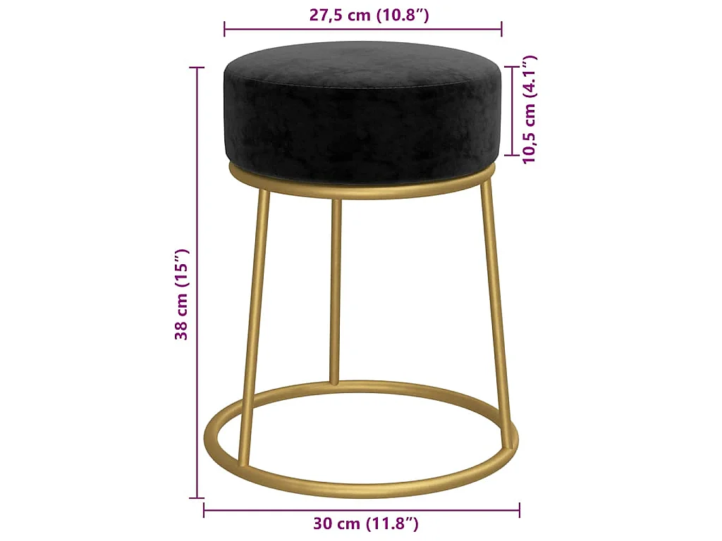 Hocker rond fluweel zwart