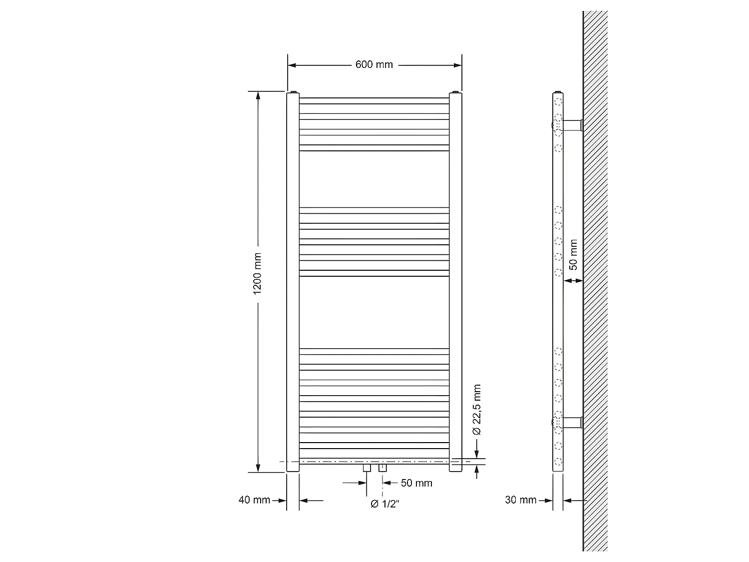 ECD Germany Radiateur Design Sahara Non Electrique - 600 x 1200 mm - Chrome - Connexion Central au Sol et Thermostat