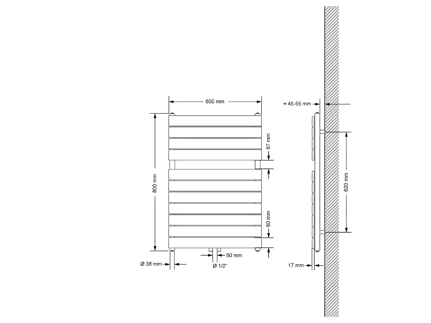 ECD Germany Radiateur Design Steam Non Électrique - 600 x 800 mm - Blanc - Connexion Central Universel