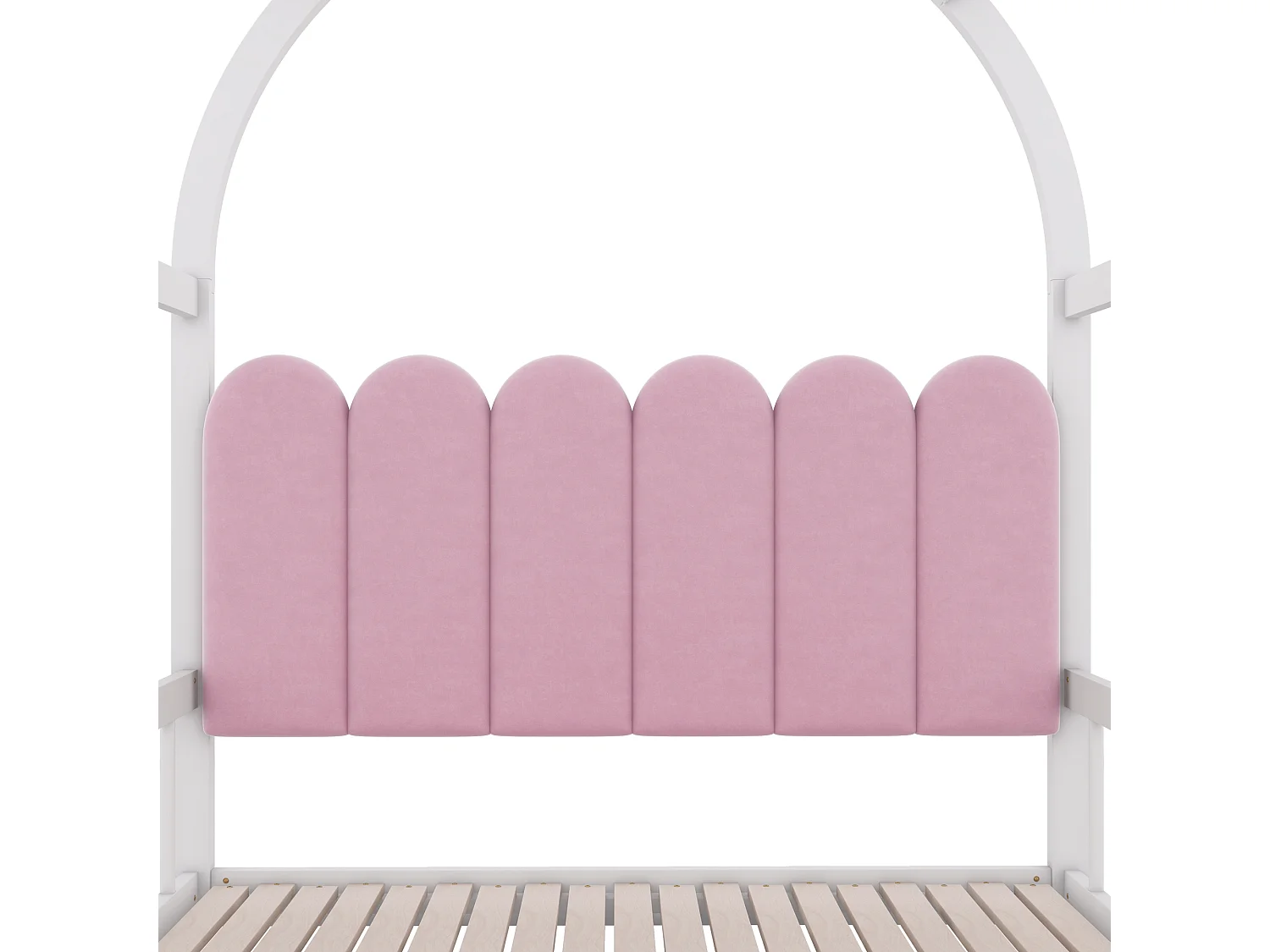 Lit gigogne 140x100/200cm en bois massif - avec tête en velours et sommier à lattes - Rose & Blanc