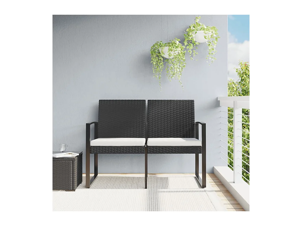 Panca da Giardino a 2 Posti con Cuscini in Rattan PP Nero