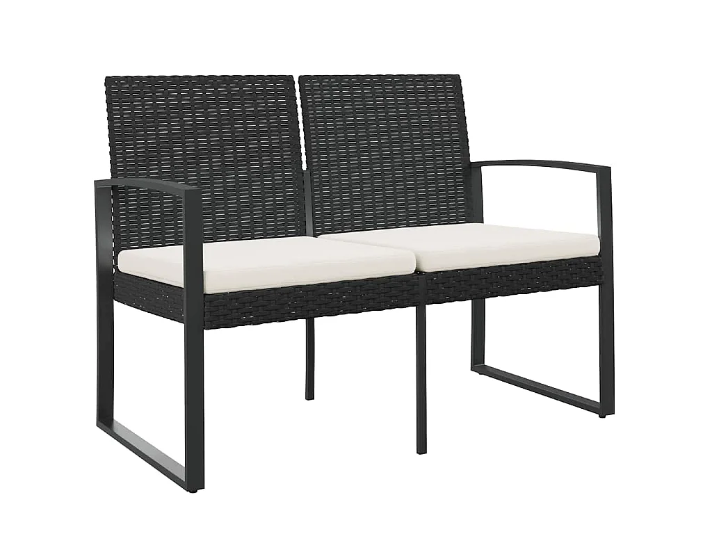Gartenbank 2-Sitzer mit Kissen Schwarz PP-Rattan
