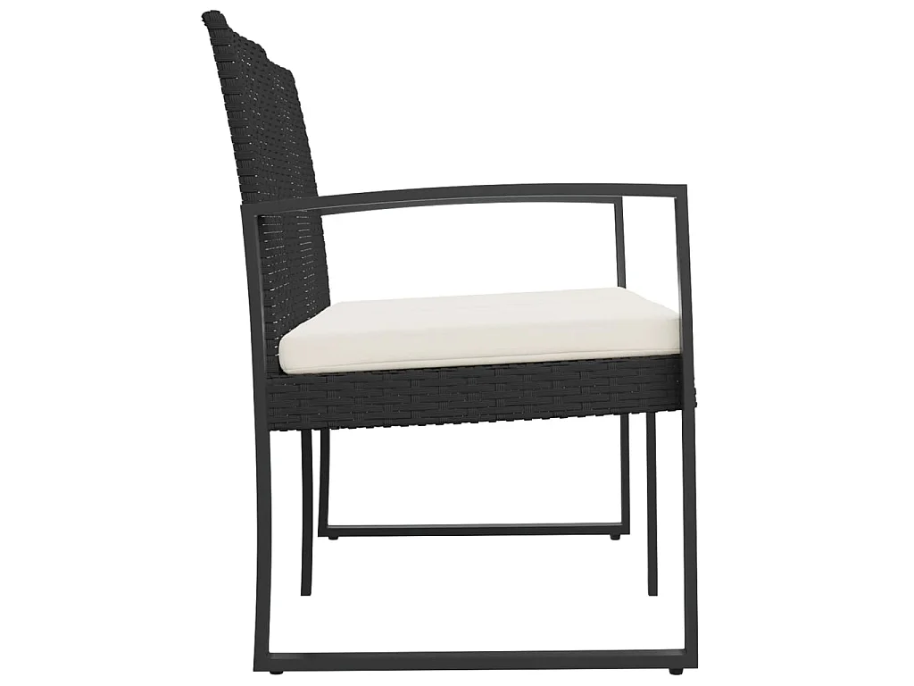 Gartenbank 2-Sitzer mit Kissen Schwarz PP-Rattan