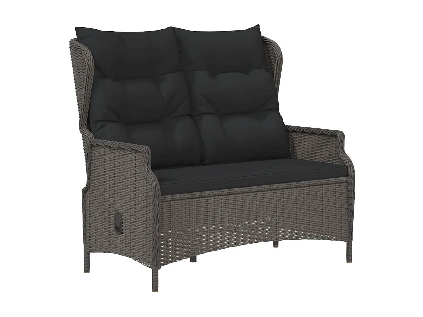 Panca da Giardino a 2 Posti con Cuscini in Polyrattan Nero