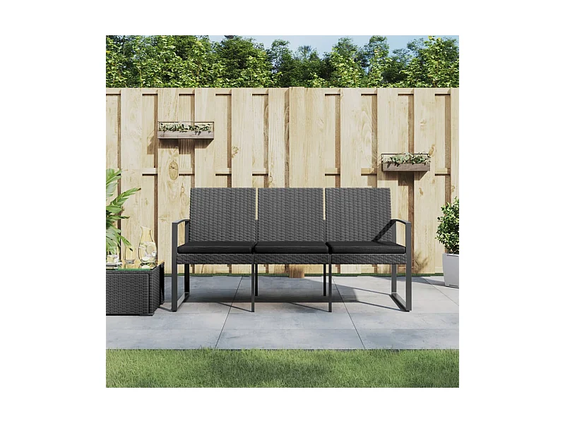 Gartenbank 3-Sitzer mit Kissen Dunkelgrau PP-Rattan