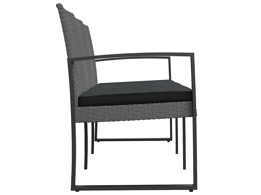 Banc de jardin à 3 places et coussins gris foncé PP rotin