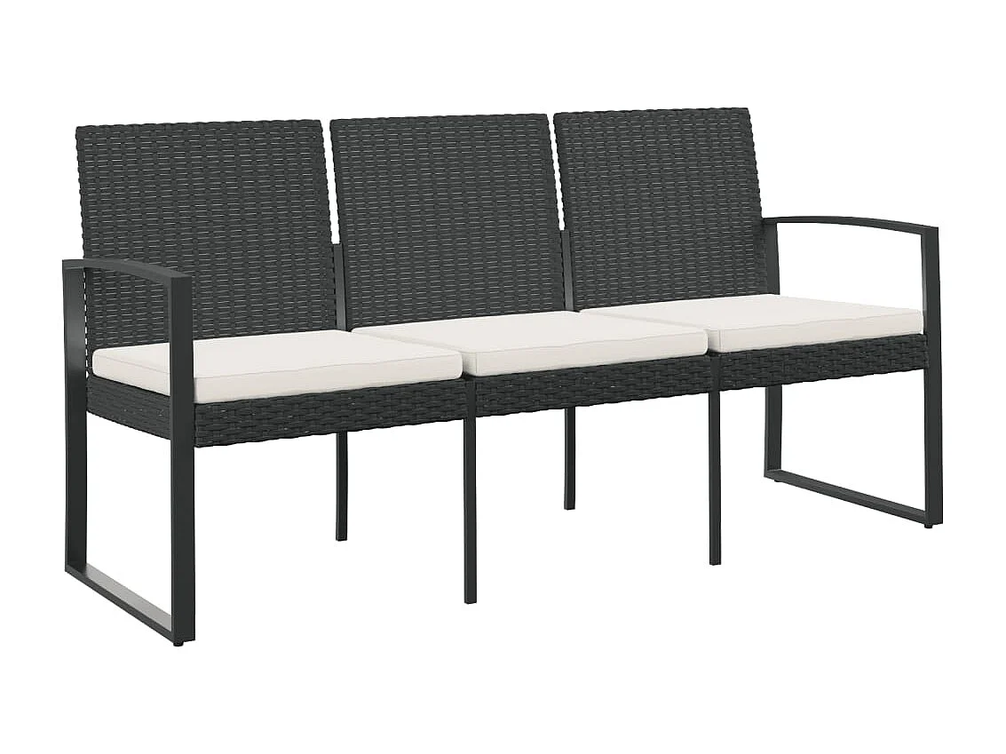 Panca da Giardino a 3 Posti con Cuscini in Rattan PP Nero