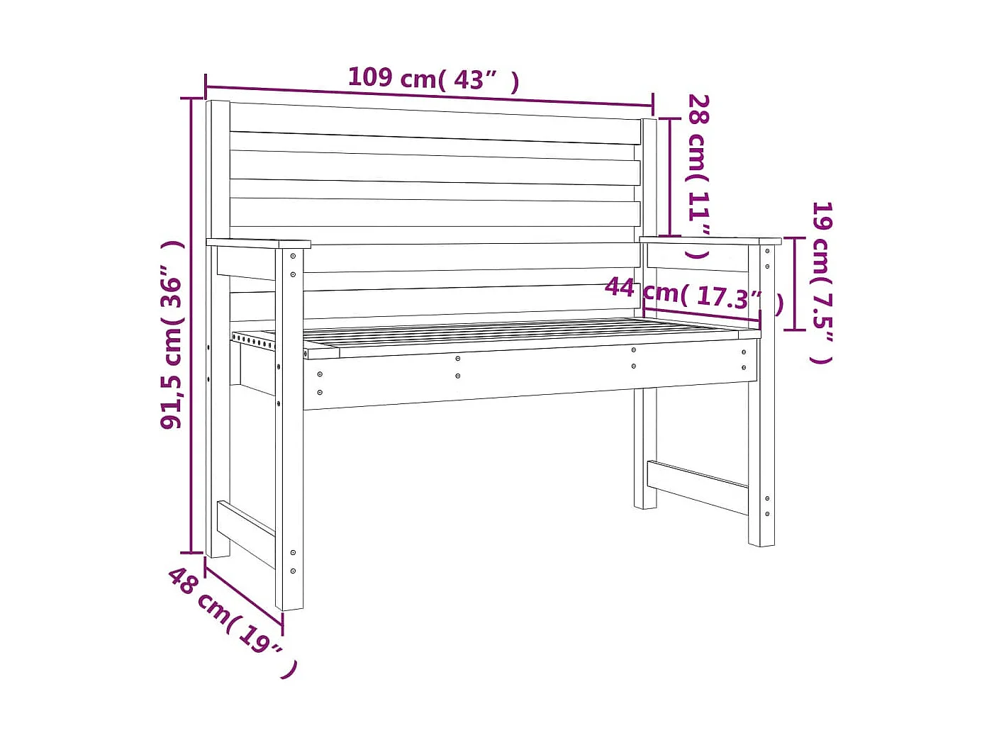 Banco de jardín madera maciza pino marrón miel 109x48x91,5 cm