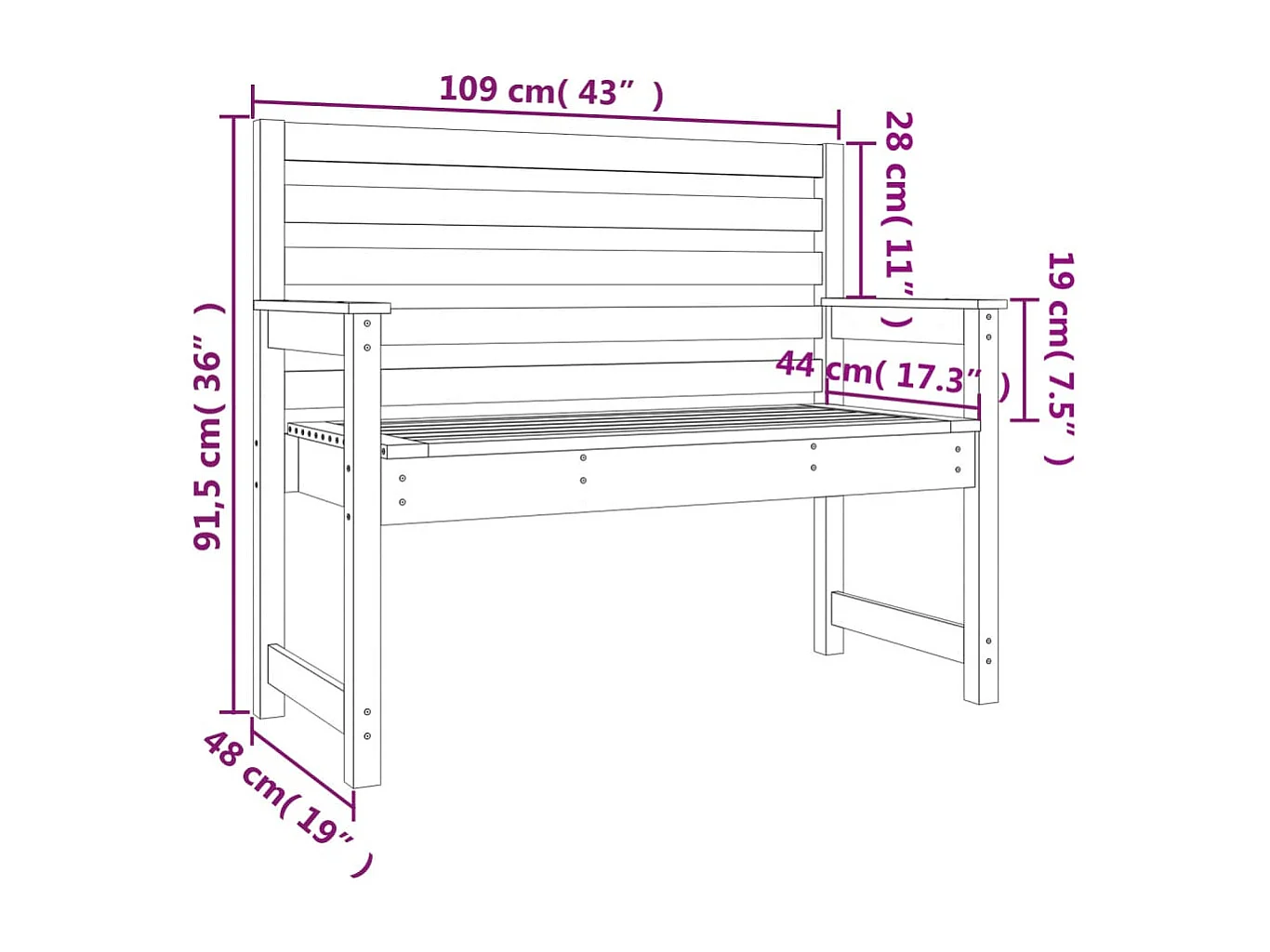 Banco de jardín madera maciza pino marrón miel 109x48x91,5 cm