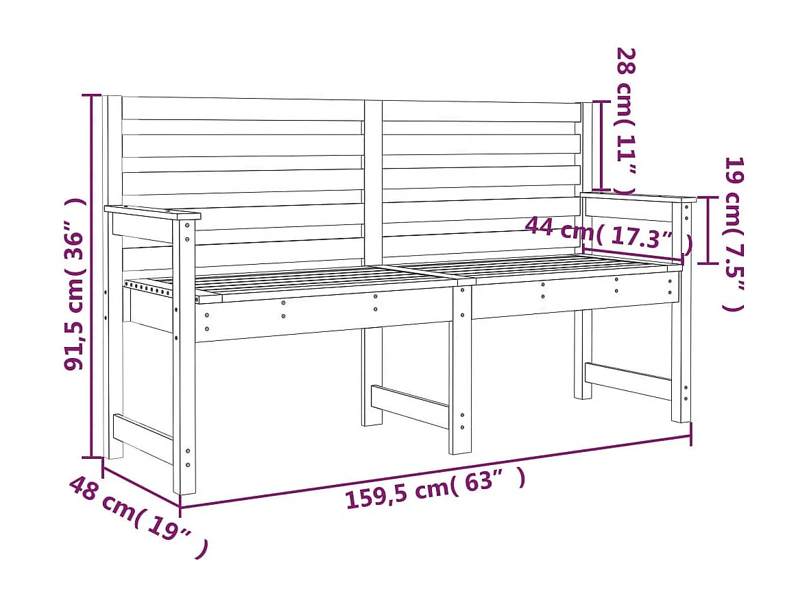 Banc de jardin blanc 159,5x48x91,5 cm bois massif de pin