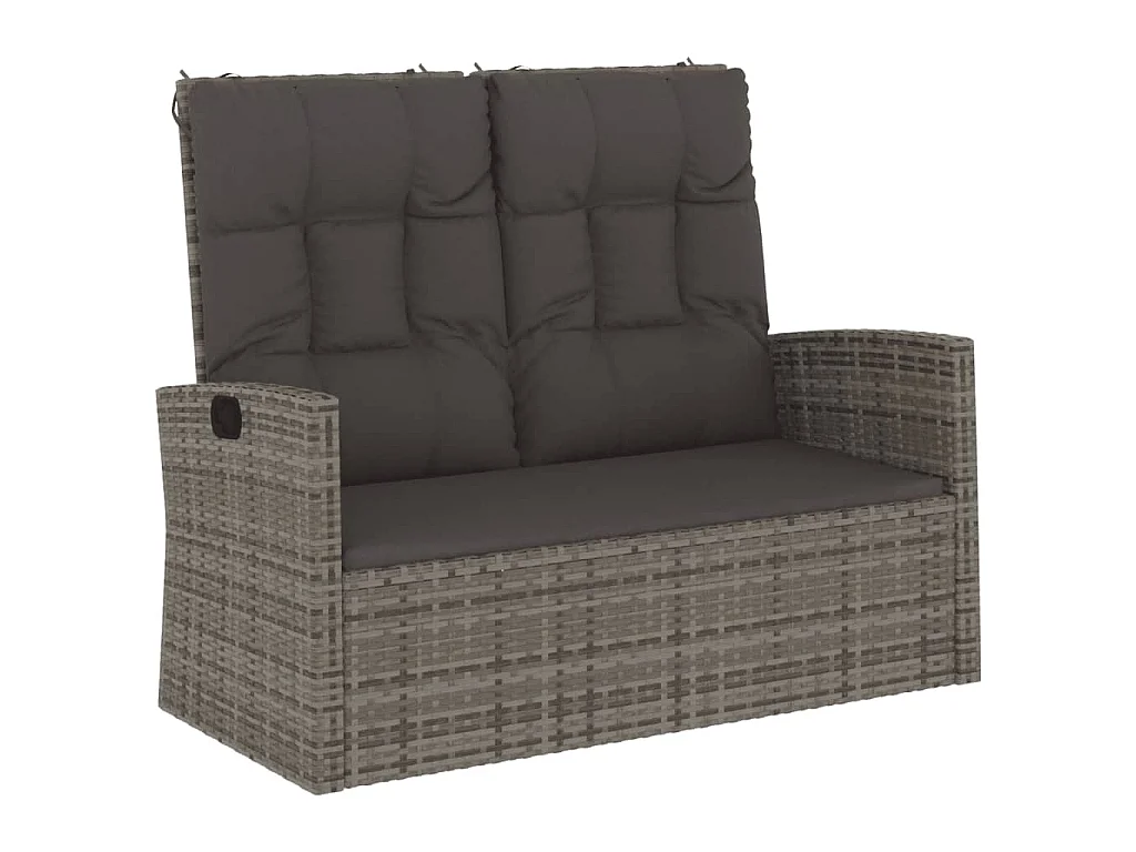 Gartenbank mit Liegefunktion & Kissen Grau 118 cm Poly Rattan