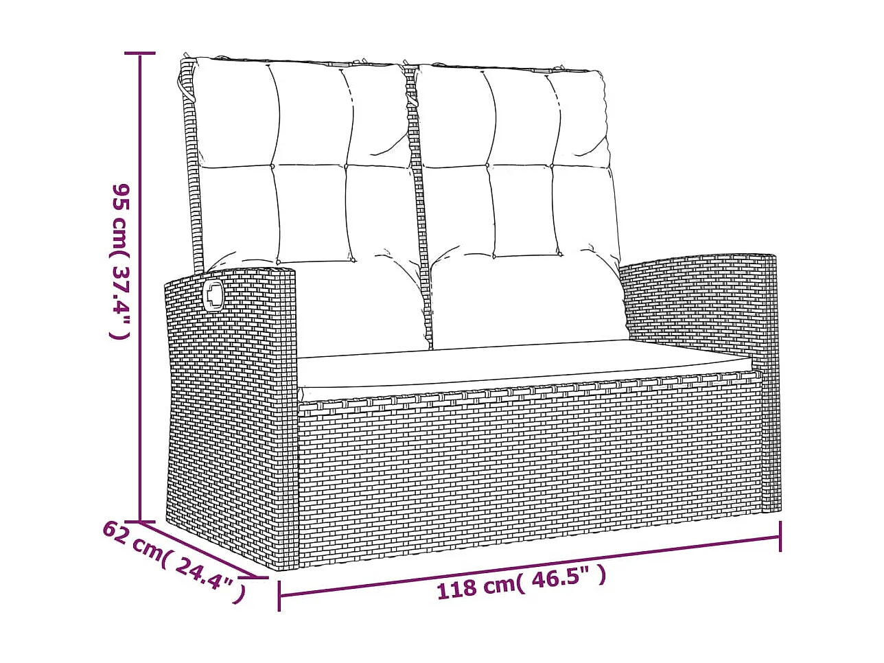 Gartenbank mit Liegefunktion & Kissen Grau 118 cm Poly Rattan