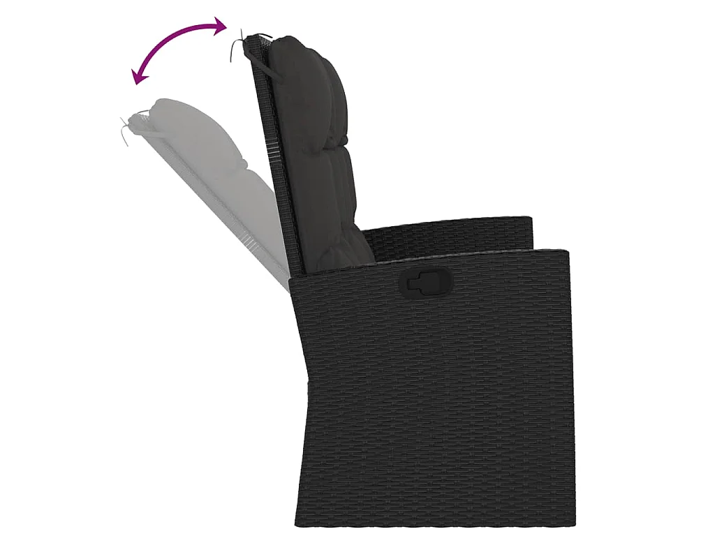 Panca da Giardino Reclinabile con Cuscini 118cm Polyrattan Nero
