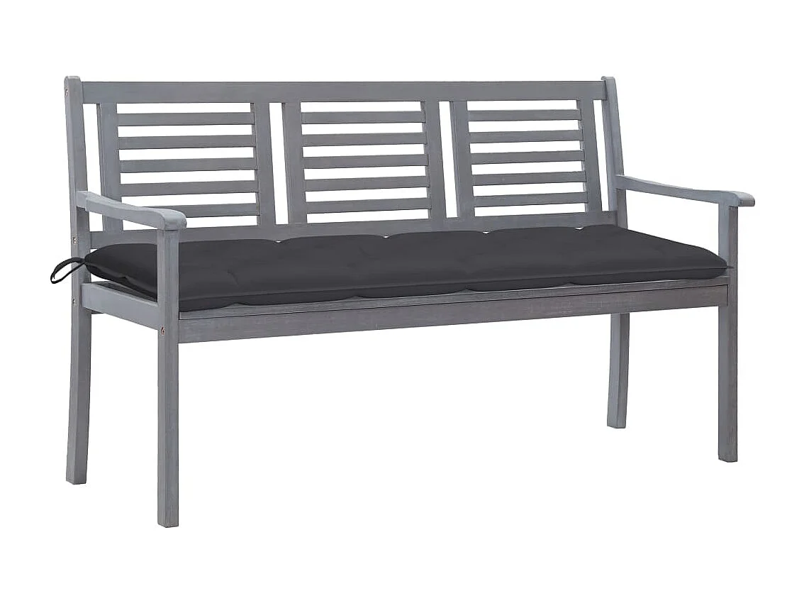 Banc de jardin 3 places avec coussin 150 cm Gris Eucalyptus